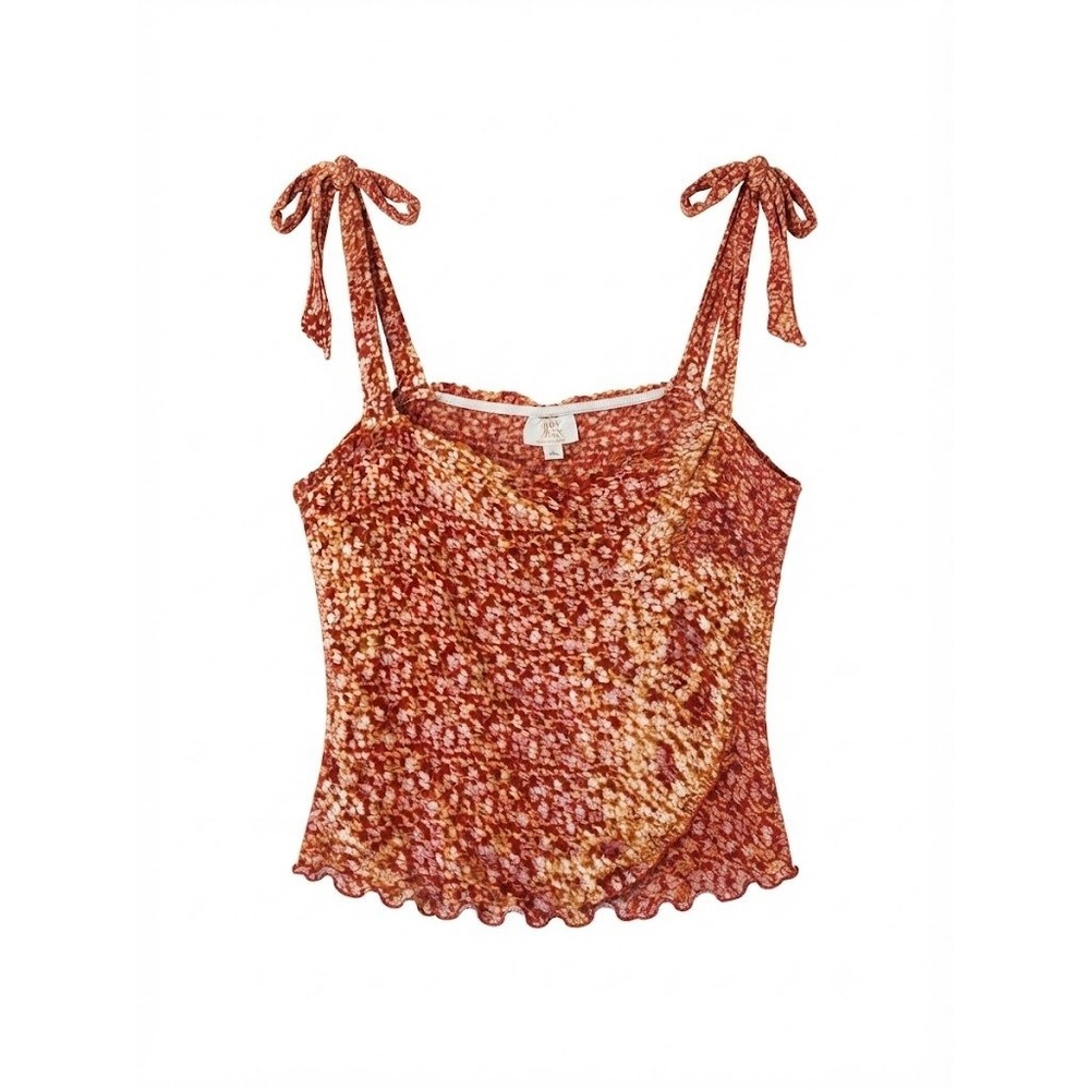 Dizzy Lizzy Babydoll Top Womens Medium Rust Floral Tie Strap Bohemian Minimalist